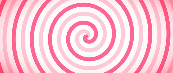Candy color spiral background. Pink rotating swirl pattern wallpaper. Spinning line vortex for template, banner, poster, flyer. Sweet twist or whirlpool. Vector ice cream backdrop