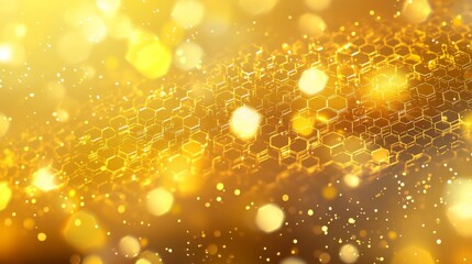 Purple pastel medical and tech background with hexagon pattern and bright sparkles. Realistic vector abstract bg with honeycomb geometric cell texture for medicine and science technology design.