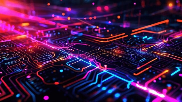 Futuristic Circuit Board, Network, Data Flow, Technology, Abstract Background, Digital Art