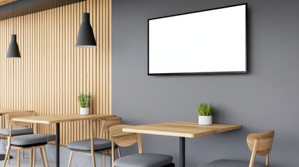 Modern Café Interior with Minimalist Design and Empty Wall Space