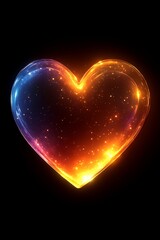 Glowing heart, orange, blue, sparkles.