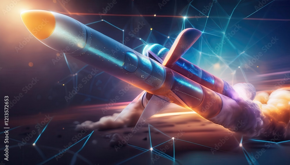 Poster dynamic missile launch in abstract technology background
