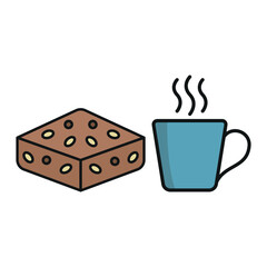 Coffee glass drink and brownies food icons with a warm and delightful design