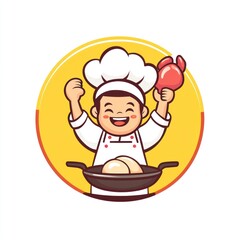 Happy cartoon chef cooking, food preparation, culinary art, fun