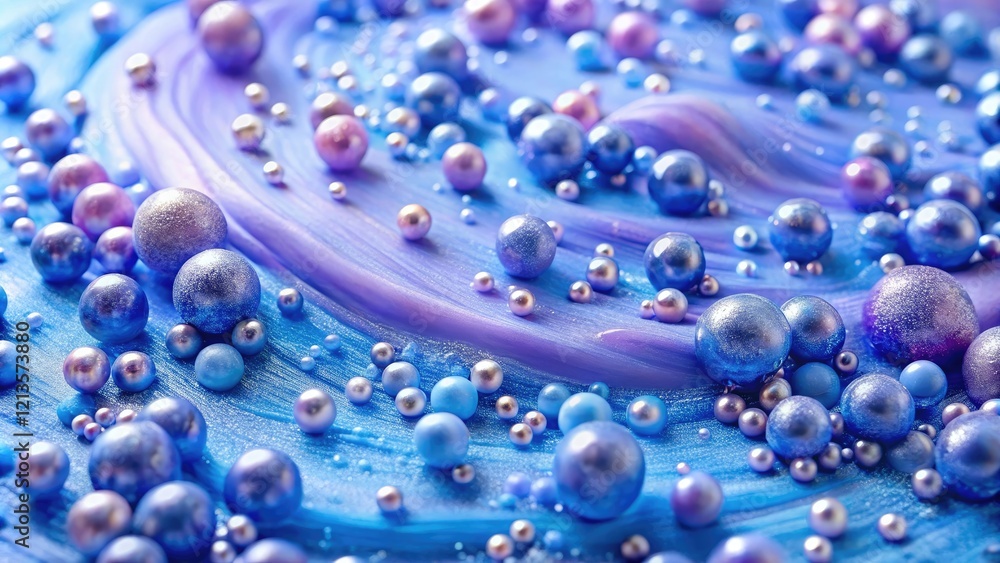 Wall mural close-up of periwinkle slime with a few beads scattered on its surface, interactive toy, tactile exp
