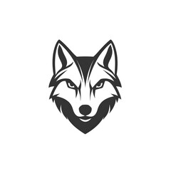 Fierce Wolf Head Illustration in Black and White, Tribal Style Design, Isolated on White Background