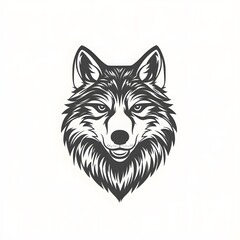 Fierce Wolf Head Illustration in Black and White, Tribal Style Design, Isolated on White Background