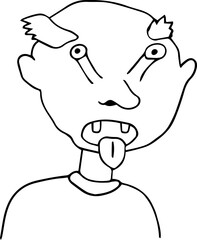 a funny strange man with a bald head and eyes rolled out of their sockets opened his mouth and stuck out his tongue
