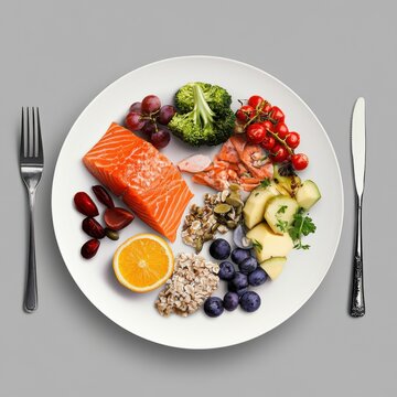 Naklejki An anti-inflammatory diet plate, in a calming dining setting, emphasizing foods that reduce inflammation
