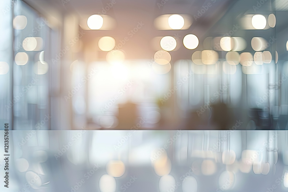 Poster blurred empty open space office abstract light bokeh at office interior background