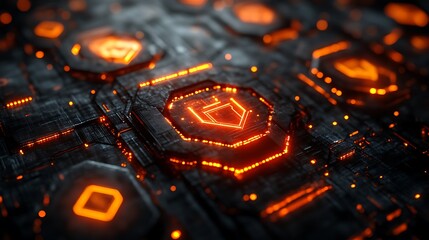 Futuristic digital security interface.