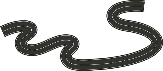 Highway asphalt road curve white markings. Design element