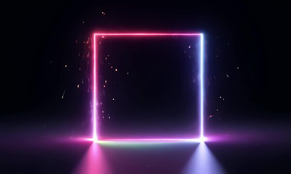 square frame with colorful neon light beam movement, 4k resolution footage, generated ai