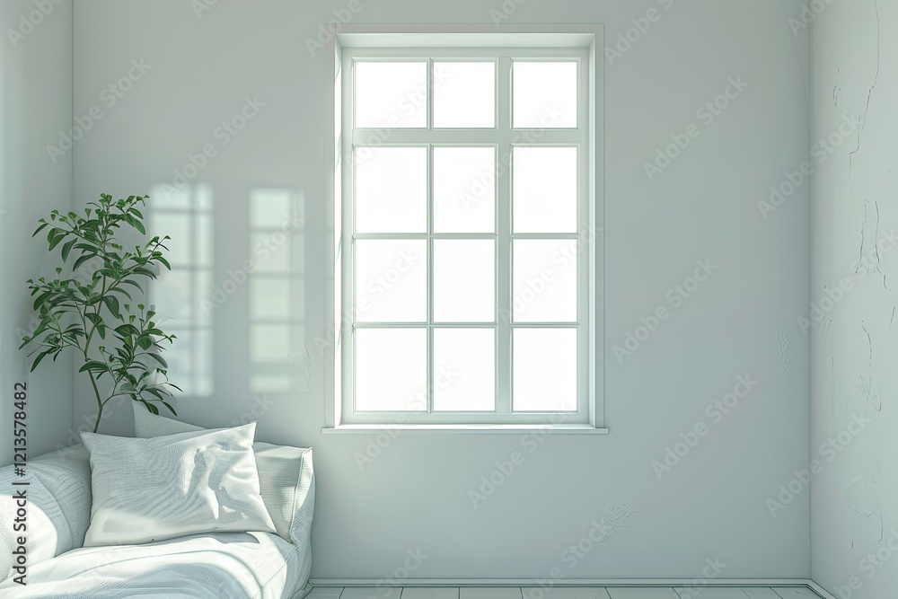 Poster vibrant image of mock up of a room with a window and a sofa