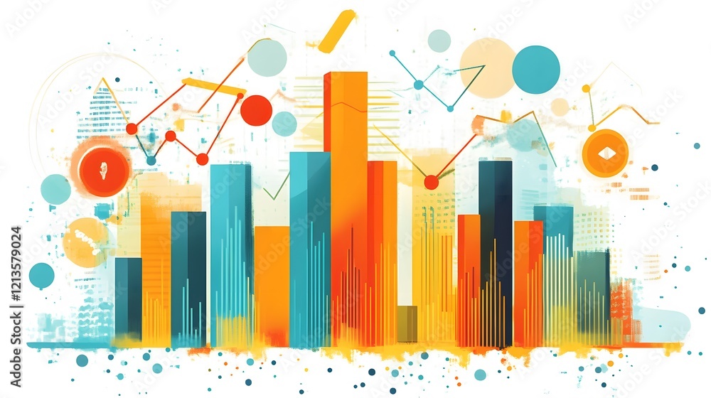 Poster abstract colorful data visualization charts showing growth