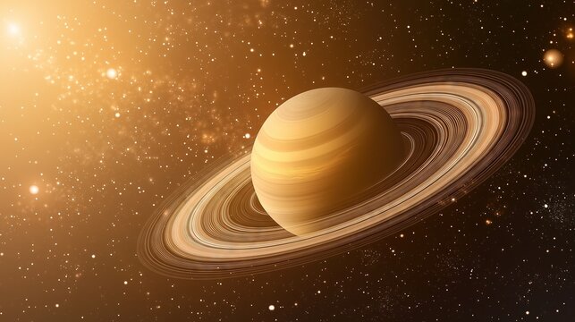 Planet With Ring And Light Rays