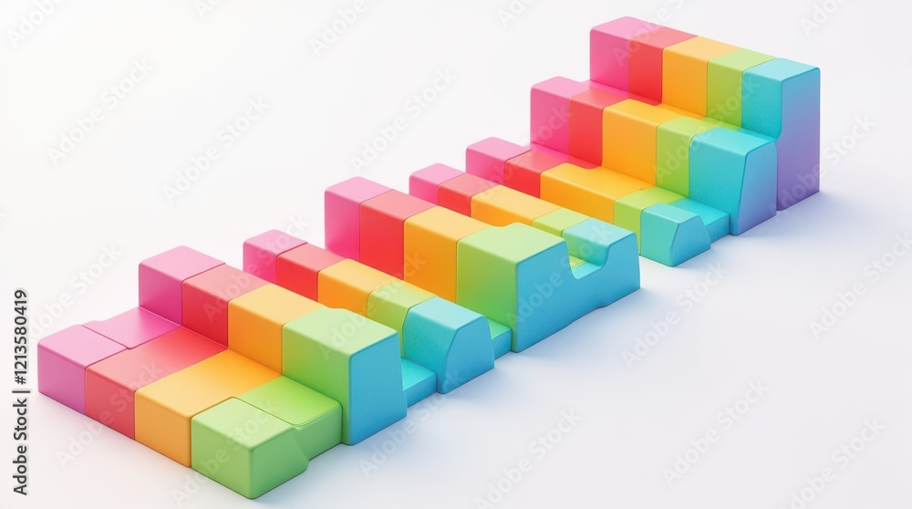 Poster colorful stack of interlocking blocks representing creativity with a playful vibe