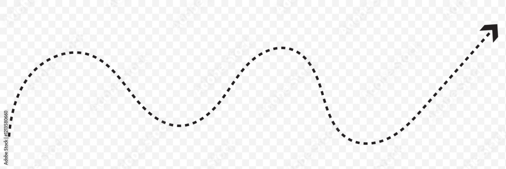 Poster arrow with dashed line isolated on white and transparent background. black wavy arrow icon flat styl