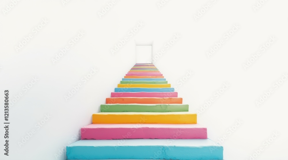 Poster colorful steps leading into an ethereal gateway: a captivating journey through color and light