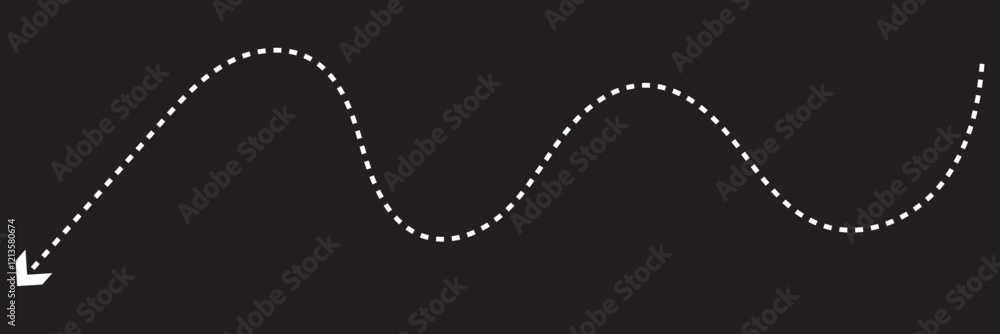 Poster arrow with dashed line isolated on white and transparent background. black wavy arrow icon flat styl