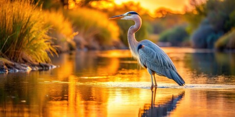 Naklejka premium Golden Hour Heron: Salt River Arizona Blue Grey Heron Photography