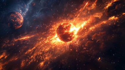 Obraz premium Meteor rain, asteroids or meteorites flying in night starry sky. End Jurassic era, comets with fire trail falling on Earth or alien planet, astronomical or fantasy scene, Cartoon Vector illustration