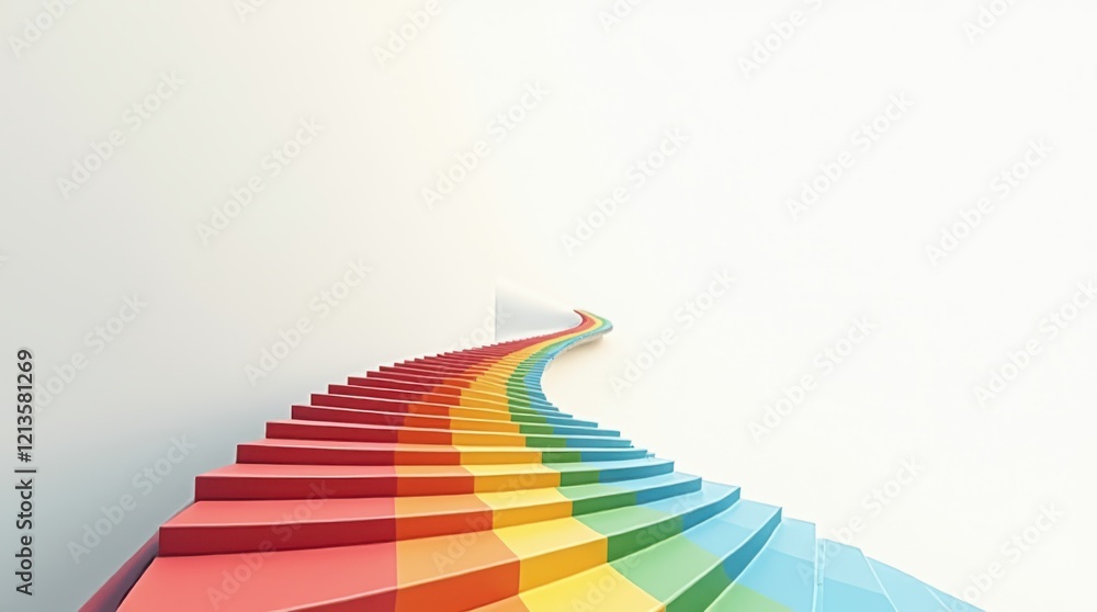 Poster a vibrant path of colorful steps leading towards a bright horizon in a minimalist setting