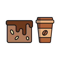 Coffee paper cup drink and brownies food icons with a modern and inviting design