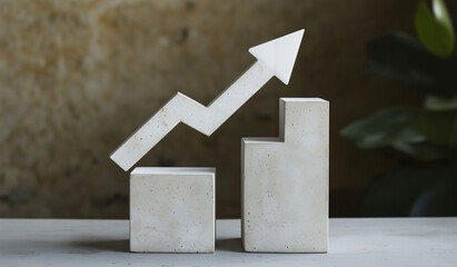 arrow up, "Rising Bar Chart with Upward Arrow: Symbol of Growth, Success, and Progress for Business and Finance