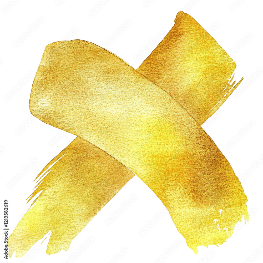 Poster the image shows two abstract golden watercolor paint strokes forming an x shape against a white back