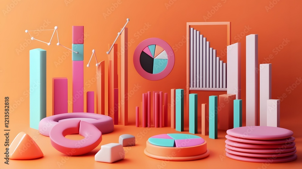 Poster abstract colorful 3d rendered data visualization charts