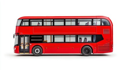 Classic Red Double-Decker Bus Model on White Background: Detailed Profile View