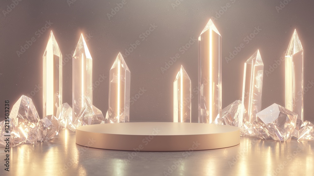 Poster modern 3d podium surrounded by light reflections in an empty space
