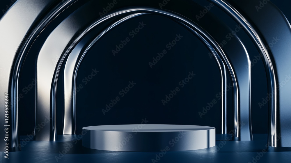 Poster modern 3d podium in empty space surrounded by arches and shadows
