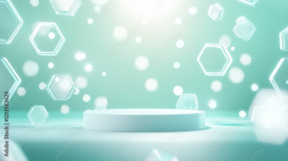 Poster modern 3d podium in ample empty space with surrounding elements