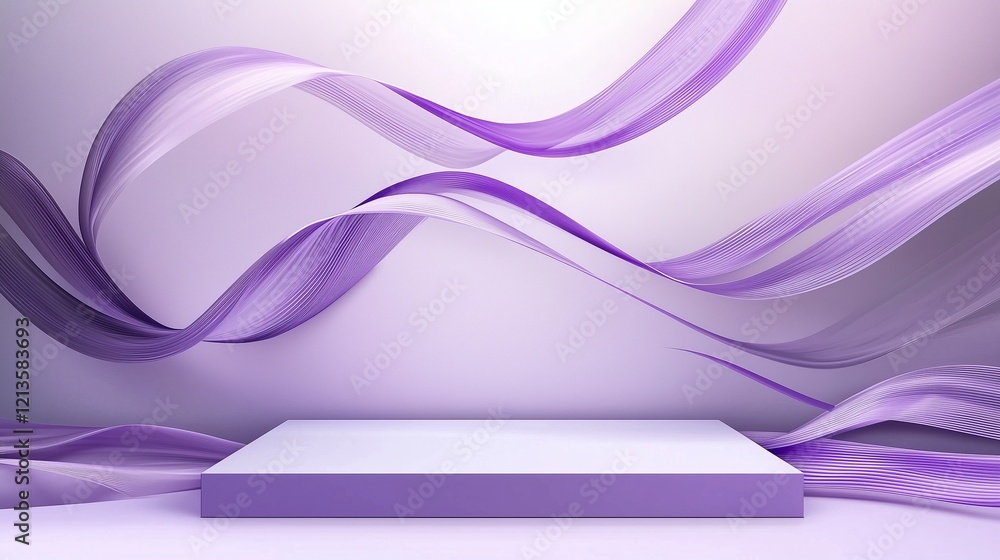 Aufkleber minimalist 3d podium display in a large empty space with purple waves