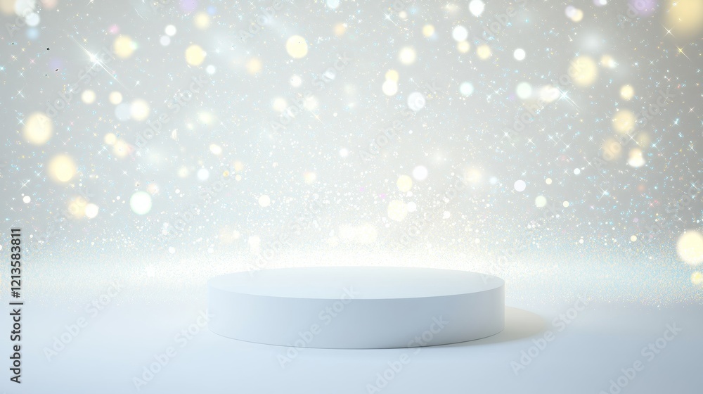 Poster elegant 3d podium in empty space framed by soft lights and bokeh effect