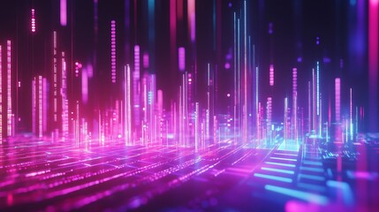 Neon Cityscape Digital Abstract Art