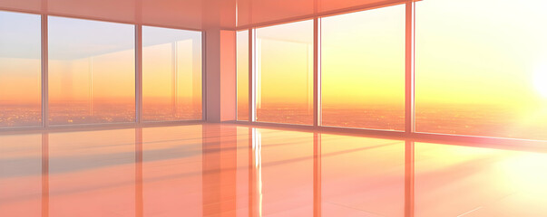 Fototapeta premium Sunset Cityscape Office Room