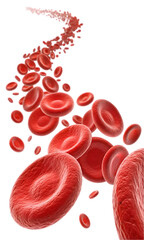 Flowing red blood cells isolated on transparent or white background, png 