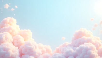 A 2D pastel cloud frame with soft, overlapping puffy shapes, drifting gently in a dynamic loop against a pale blue sky background