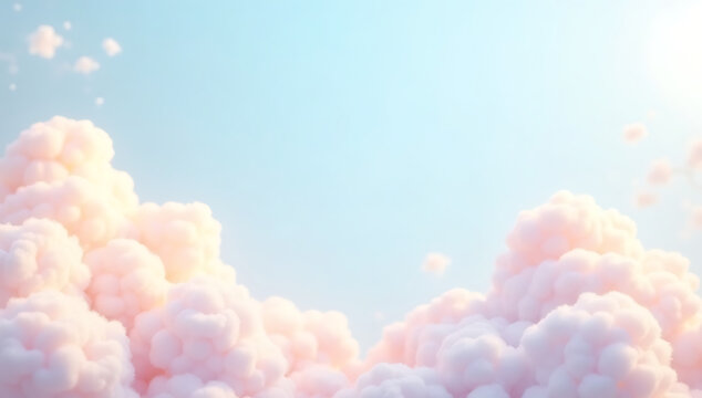 A 2D pastel cloud frame with soft, overlapping puffy shapes, drifting gently in a dynamic loop against a pale blue sky background