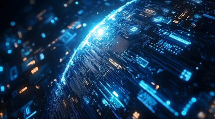 Fototapeta premium Digital world with glowing data streams representing global technology and information networks