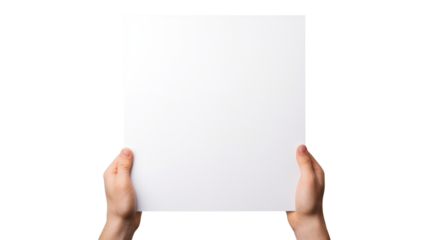 Hand holding blank paper Isolated on transparent background, clipping path, Png file.