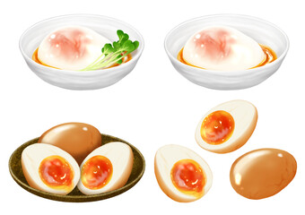 ベクター 温泉卵 煮卵　和食　料理　半熟卵　卵料理
