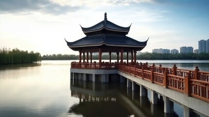 Obraz premium Ancient Chinese temple in the morning, an ideal destination to uncover China's cultural landmarks amidst the Chinese New Year festivities.
