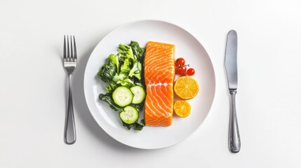 An elegant depiction of an intermittent fasting meal, featuring balanced portions of proteins and vegetables, emphasizing the structured eating schedule