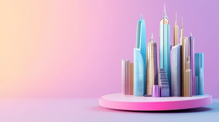 Obraz premium Colorful Abstract Cityscape in Minimalist Style with Gradient Background