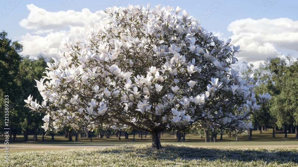 Poster a large white tree with many branches and leaves. generative ai