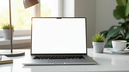 A realistic mock-up of a modern laptop placed on a clean desk surface